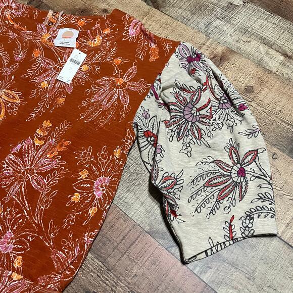 Daily Practice Anthropologie NEW Women's Orange Puff Sleeve Lounge Top Sz L - Picture 6 of 6